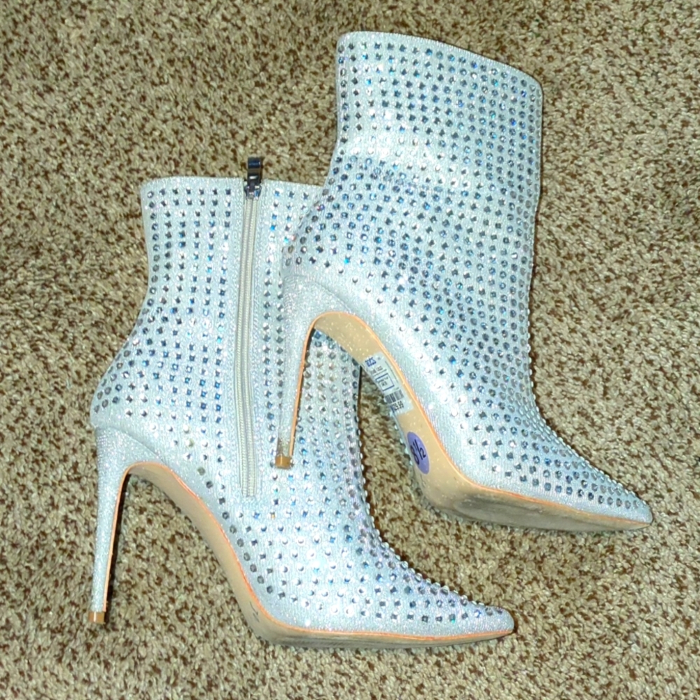 Silver rhinestone boot style heels